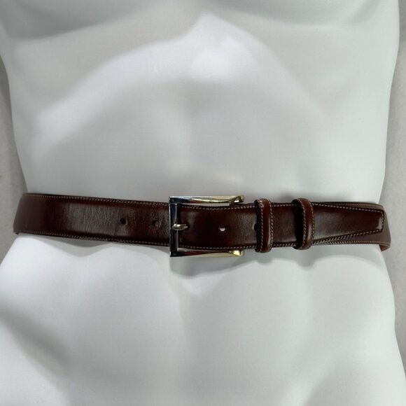 TRAFALGAR Easton Mens Brown Hand Polished Cortina Leather Belt  Silver Buckle 42 - Picture 1 of 14